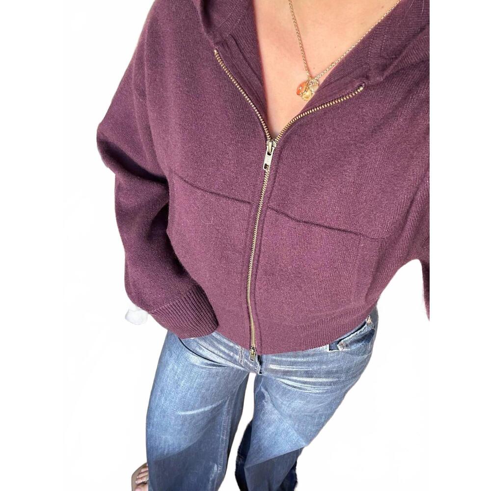 NEW LISA YANG lilia hooded zip cardigan in mahogany